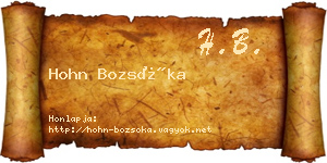 Hohn Bozsóka névjegykártya